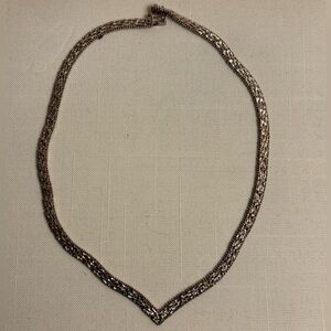 925 Sterling Silver Gold Plated 3 Tone Riccio Chevron V  Drop Necklace